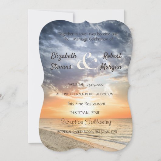 Beach Sunrise String Lights Hochzeit Einladung (Vorderseite)
