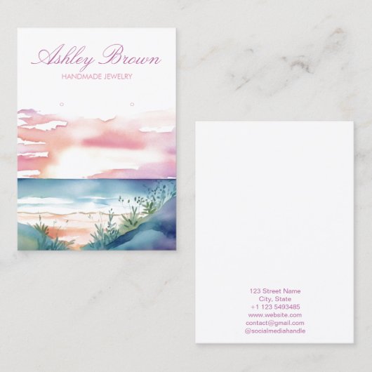 Beach Sunrise Wasserfarbenschmuck Earring Display Visitenkarte (Vorne/Hinten)