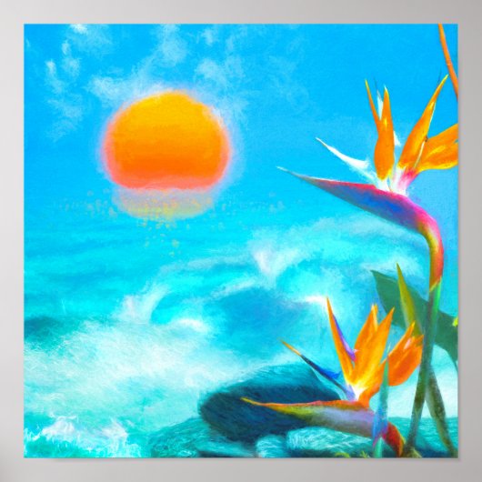 BEACH SUNSET Birds of Paradise Poster (Vorne)