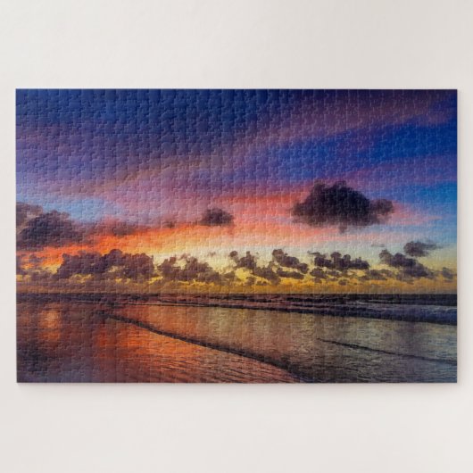 Beach Sunset Blue Cloudy Sky Puzzle (Horizontal)