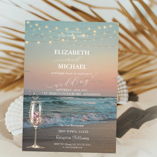 Beach Sunset, Champagner-Glasschrift Hochzeit Einladung
