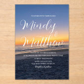 Beach Sunset Down Destination Blue Wedding Acryleinladungen (Vorderseite)