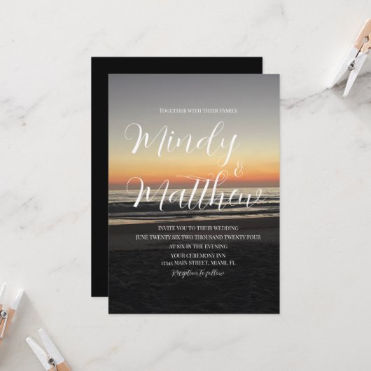 Beach Sunset Down Destination Wedding Invitation Einladung (Vorderseite/Rückseite Beispiel)