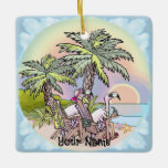 Beach Sunset Flamingo Keramikornament<br><div class="desc">Beach Sunset Flamingo Ornament ,  Strandbekleidung,  Flamingo Geschenke von ArtMuvz Illustration.Dieses Ornament verfügt über ein gewagtes und auffälliges Strandflamingo-Design. UM PERSONALISIEREN,  fügen Sie Ihren Namen hinzu oder fügen Sie stattdessen Text hinzu. Passen Sie dieses Flamingo-Ornament an,  um es einzigartig zu machen oder als personalisiertes Geschenk zu geben</div>