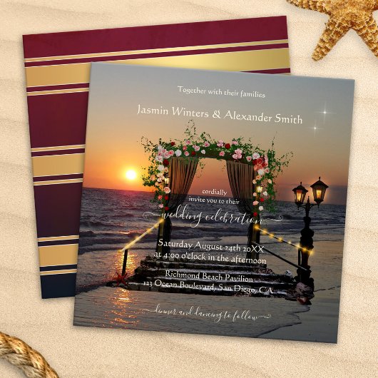 Beach Sunset Floral Arbor Hochzeit Einladung