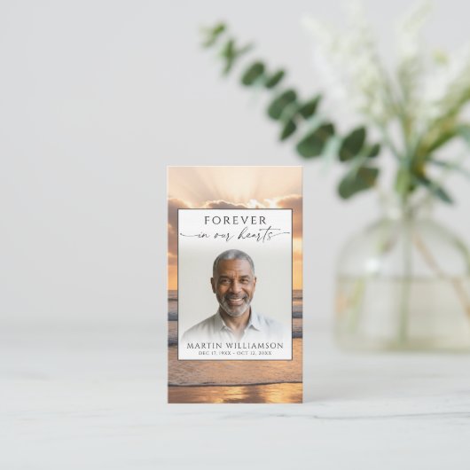 Beach Sunset Forever Hearts Photo Prayer Card Visitenkarte (Stehend Vorderseite)