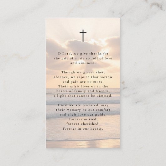 Beach Sunset Forever Hearts Photo Prayer Card Visitenkarte (Rückseite)