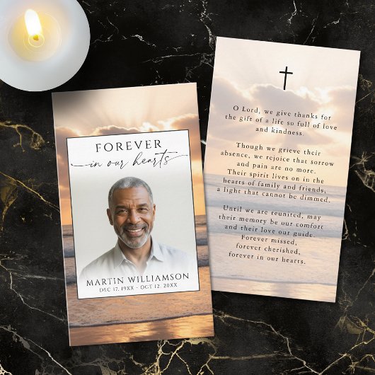 Beach Sunset Forever Hearts Photo Prayer Card Visitenkarte