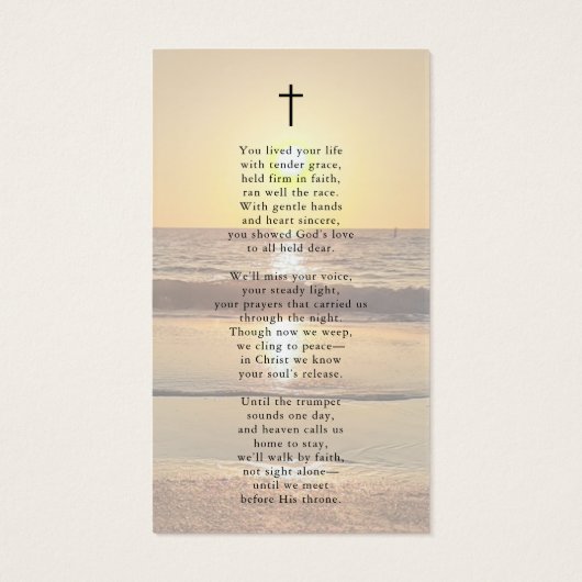 Beach Sunset Forever Hearts Sympathy Prayer Card (Rückseite)