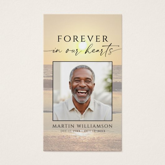 Beach Sunset Forever Hearts Sympathy Prayer Card (Vorderseite)