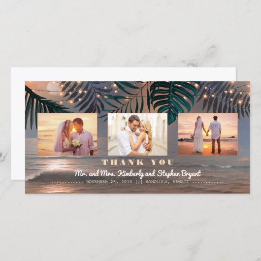 Beach Sunset Hochzeit in Urlaubsort Vielen Dank Dankeskarte (Vorne/Hinten)