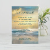 Beach Sunset Hochzeitsempfang Foto Einladung (Stehend Vorderseite)
