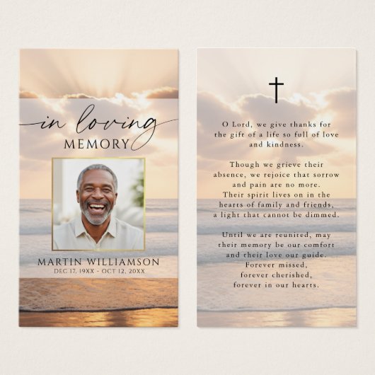 Beach Sunset In Loving Memory Photo Prayer Card (Vorne & Hinten)