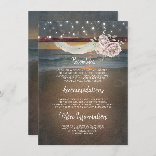 Beach Sunset Landschaft Hochzeitsinformation Gäste Begleitkarte (Vorne/Hinten)