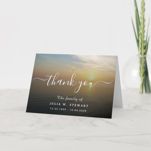 Beach Sunset Modern Funerary Danke Karte (Vorderseite)
