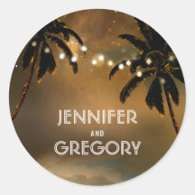 Beach Sunset Palm String Lights Hochzeit