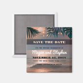 Beach Sunset Palm String Lights Save the Date Magnet (Vorderseite/Rückseite)