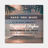 Beach Sunset Palm String Lights Save the Date Magnet (Vorne)