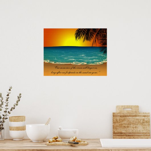 Beach Sunset Palm Tree Beach Zitat Poster (Küche)