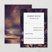 Beach Sunset Palms Lila Hochzeitskarten RSVP Karte (Vorne/Hinten)