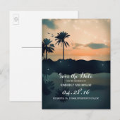 Beach Sunset Palms Save the Date Ankündigungspostkarte (Vorne/Hinten)