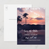 Beach Sunset Palms Save the Date Ankündigungspostkarte (Vorne/Hinten)