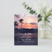 Beach Sunset Palms Save the Date Ankündigungspostkarte (Stehend Vorderseite)