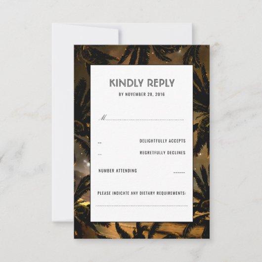 Beach Sunset Palms Wedding RSVP Cards Karte (Vorderseite)