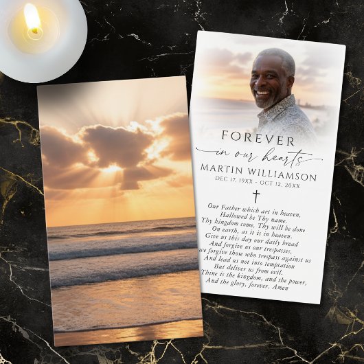 Beach Sunset Photo Cross Sympathy Prayer Card