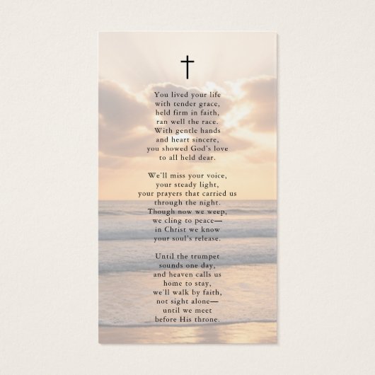 Beach Sunset Photo In Loving Memory Prayer Card (Rückseite)