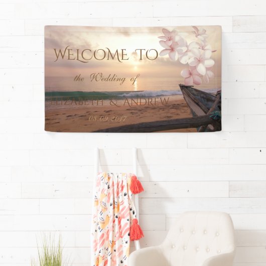 Beach Sunset Plumeria Wedding Banner (Insitu)