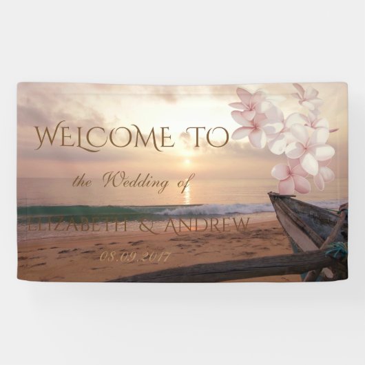 Beach Sunset Plumeria Wedding Banner (Horizontal)