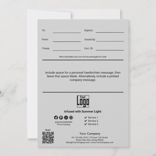 Beach Sunset ・ Portrait 12x18 Gift Certificate (Rückseite)