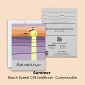 Beach Sunset ・ Portrait 12x18 Gift Certificate
