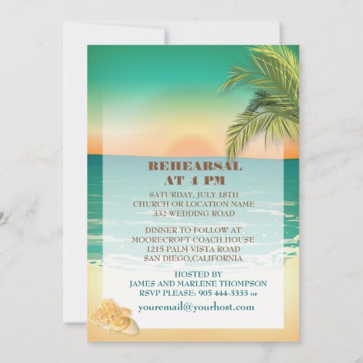 Beach Sunset Probe Dinner 2 Einladung (Rückseite)