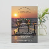 Beach Sunset Rose Arbor Hochzeit Einladung (Stehend Vorderseite)