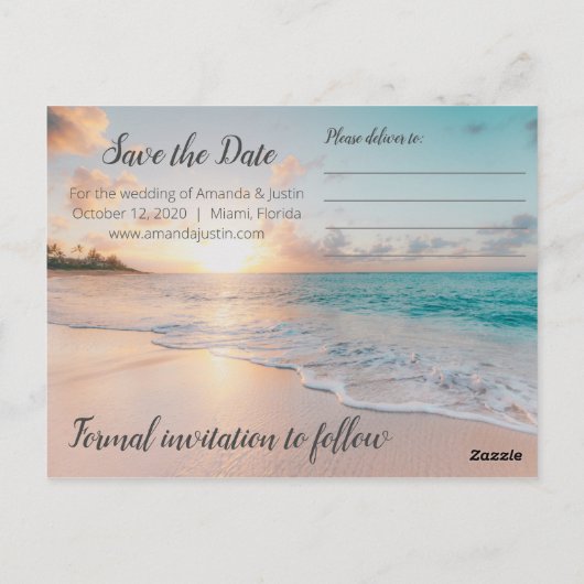 Beach Sunset Save the Date Postcard Postkarte (Rückseite)