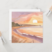 Beach Sunset | Schöne Aquarellmalerei Karte (Vorderseite/Rückseite Beispiel)