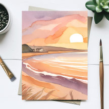 Beach Sunset | Schöne Aquarellmalerei