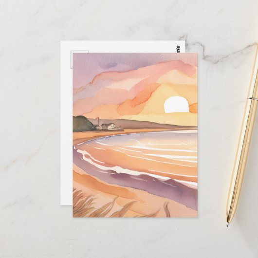 Beach Sunset | Schöne Aquarellmalerei Postkarte (Vorderseite/Rückseite Beispiel)