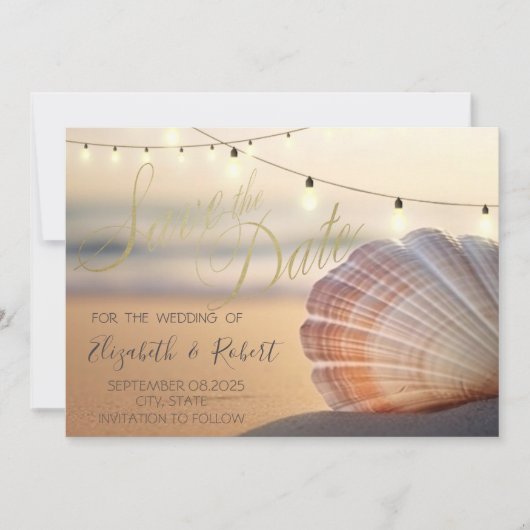 Beach Sunset Seashell Save the Date (Vorderseite)