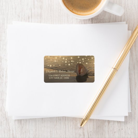 Beach Sunset Seashell String Lights Label Adressaufkleber (Insitu)