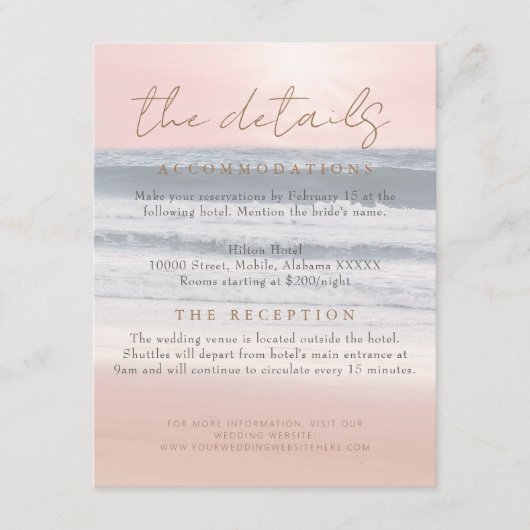 Beach Sunset Seaside/Oceanside Wedding Details Begleitkarte (Vorderseite)