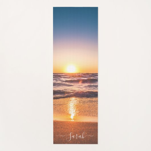 Beach Sunset Seaside Sand Personalisierter Name Yogamatte (Vorderseite)