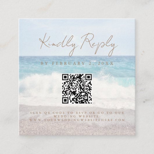 Beach Sunset Seaside Wedding Scan Code RSVP Begleitkarte (Vorderseite)
