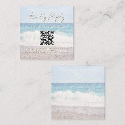 Beach Sunset Seaside Wedding Scan Code RSVP Begleitkarte (Vorne/Hinten)