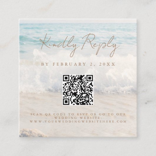 Beach Sunset Seaside Wedding Scan Code RSVP Begleitkarte (Vorderseite)