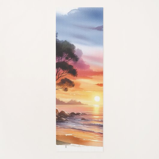 Beach Sunset Serene Ombre Blue & Orange Waves Yogamatte (Vorderseite)