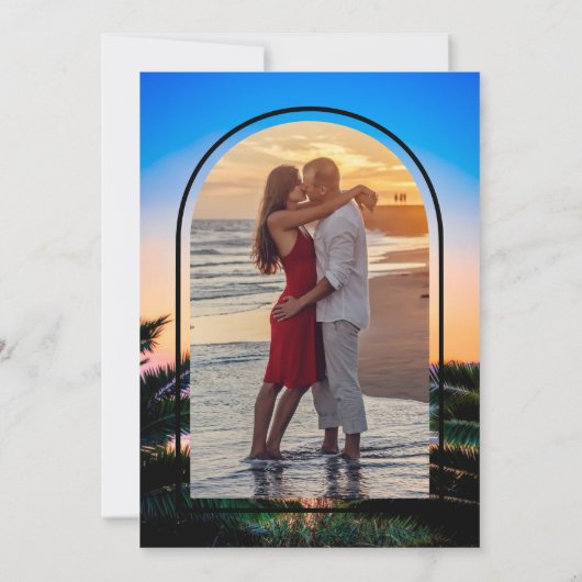 Beach Sunset String Lights Foto Brautparty Einladung (Rückseite)