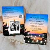 Beach Sunset String Lights Foto QR Code Wedding Einladung